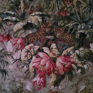 "Vintage Jungle" Leopards & Floral Design Upholstery Fabric 7 Yards